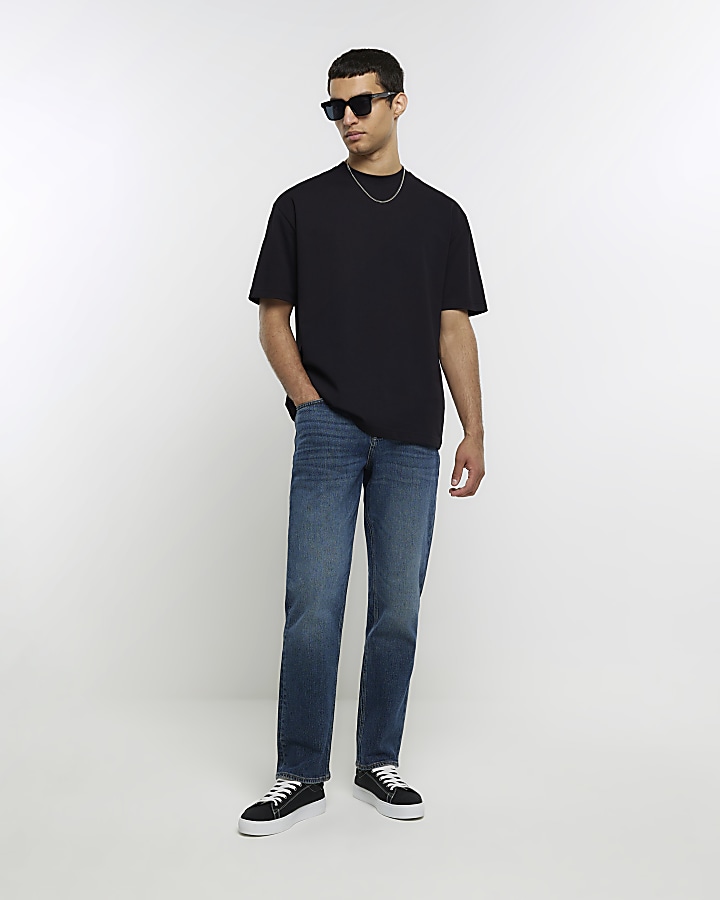 Blue straight fit jeans | River Island