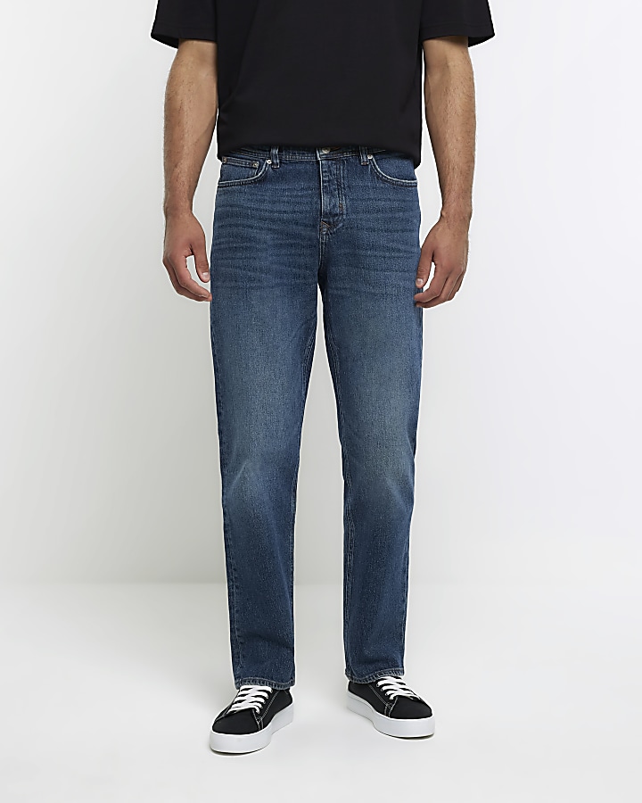 Blue straight fit jeans | River Island