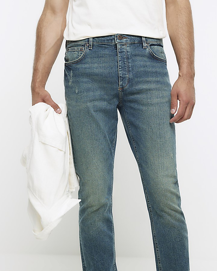 Blue slim fit faded jeans