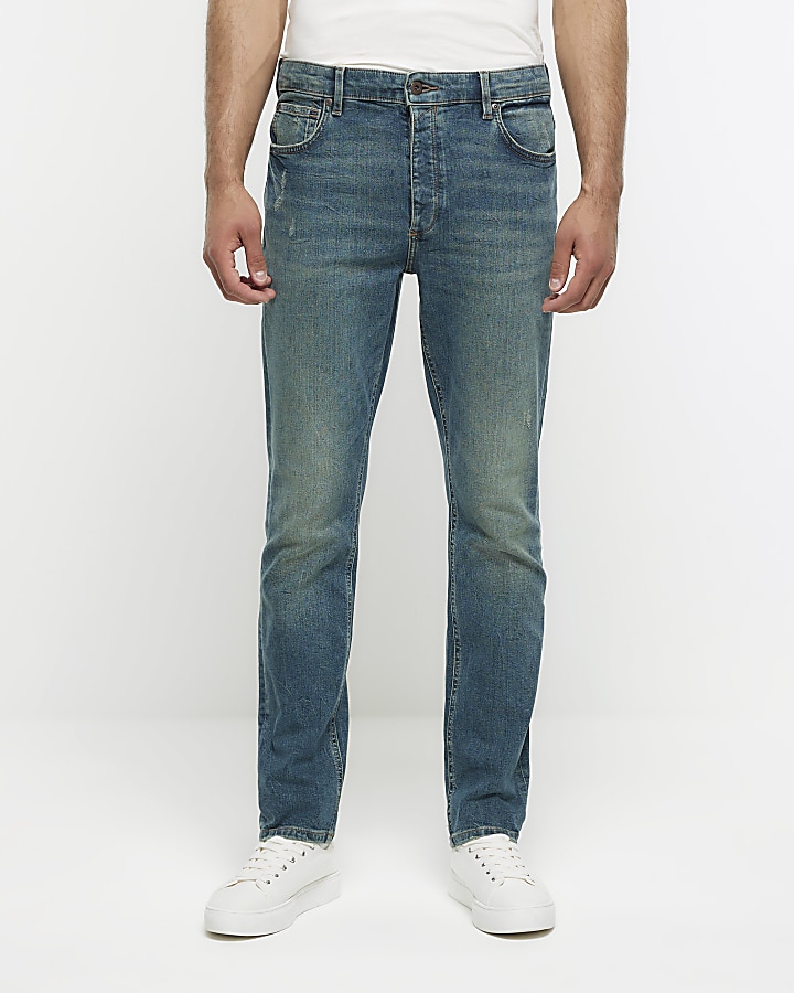 Blue slim fit faded jeans | River Island