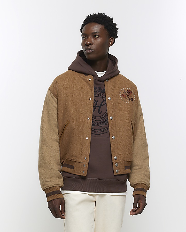 Brown Holloway Road wool blend varsity jacket