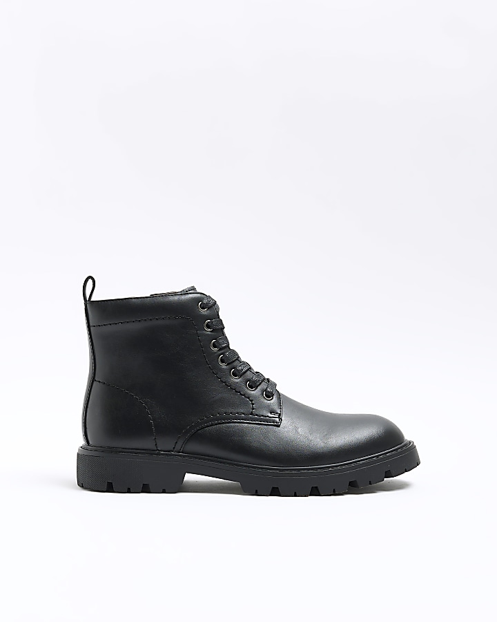 Black faux leather store combat boots