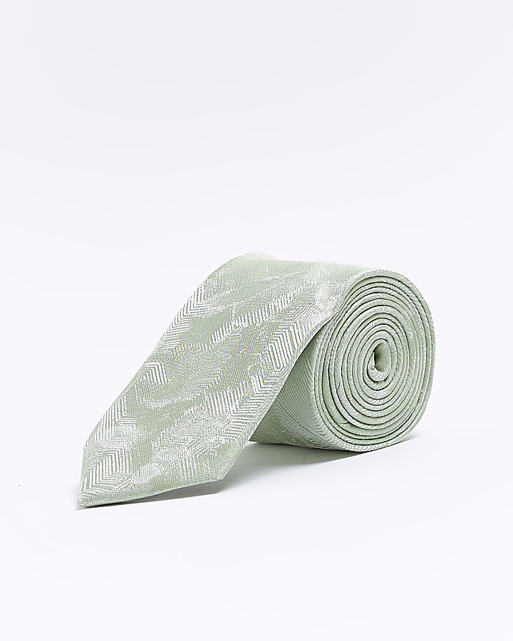 Green jacquard print tie