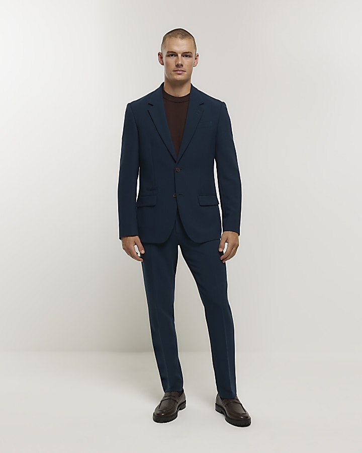 Blue slim fit suit trousers