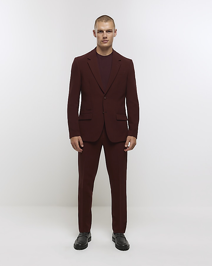 Dark red slim fit suit trousers