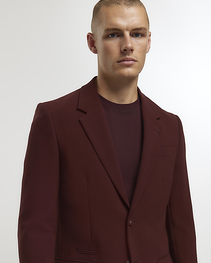 Dark red slim fit suit jacket