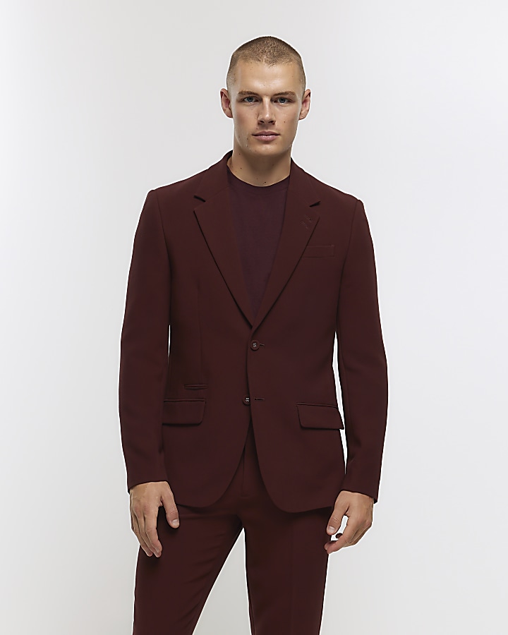 Dark red slim fit suit jacket