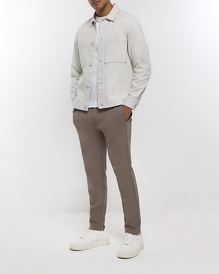 Stone slim fit twill pull on smart joggers