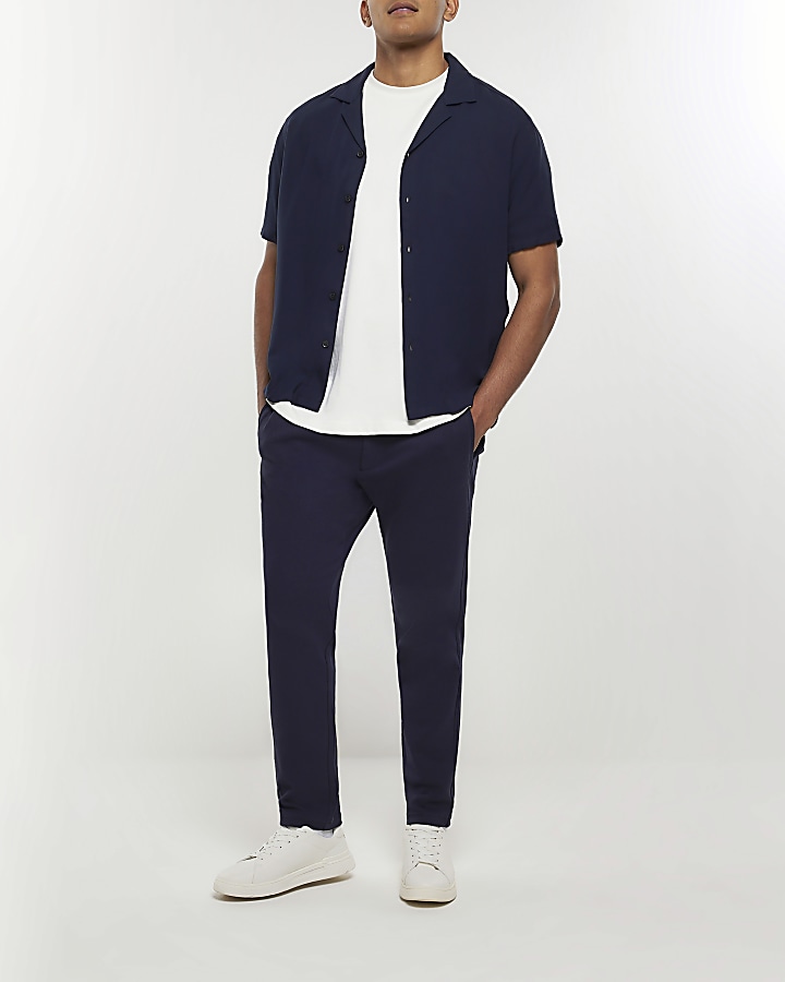 Navy slim fit twill pull on smart joggers