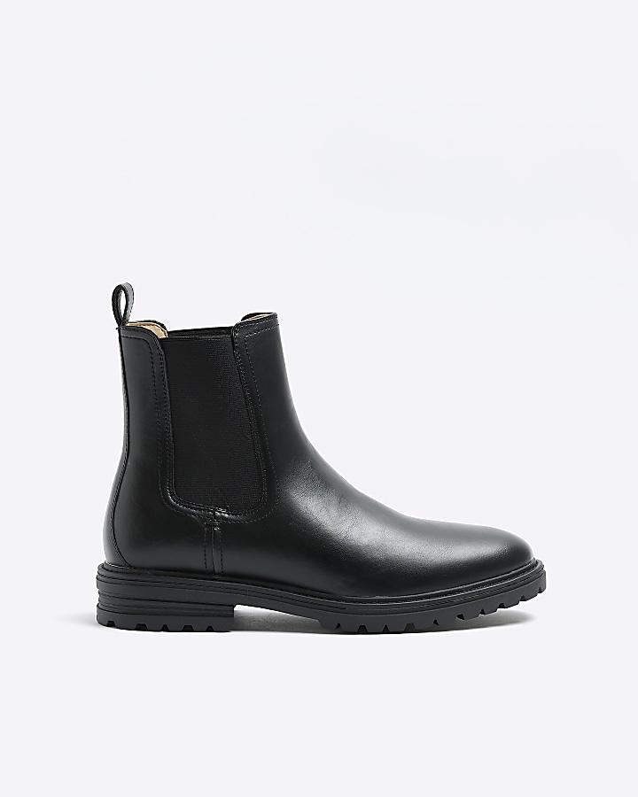 Black wide fit faux leather chelsea boots