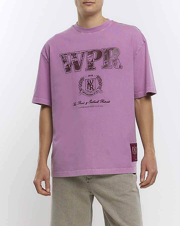 Pink oversized varsity graphic t-shirt | River Island