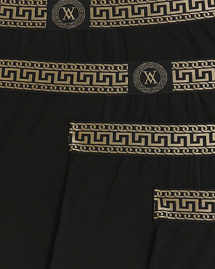 4PK Black geometric cotton stretch trunks
