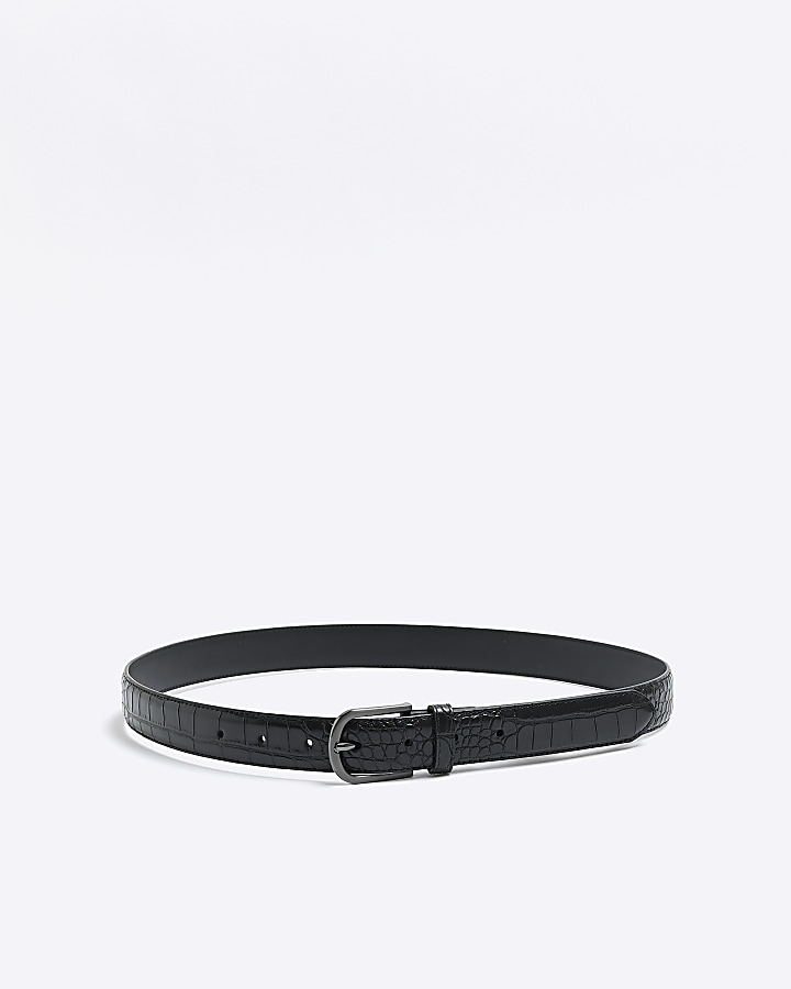 Black faux leather croc embossed buckle belt