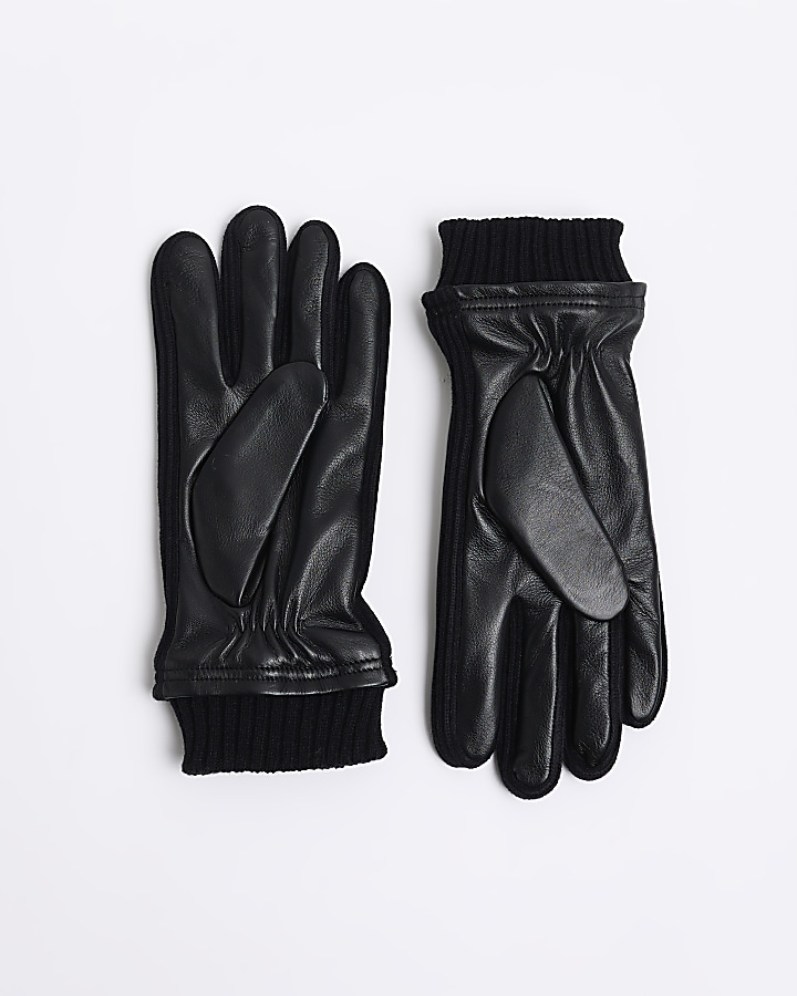 Black leather gloves River Island