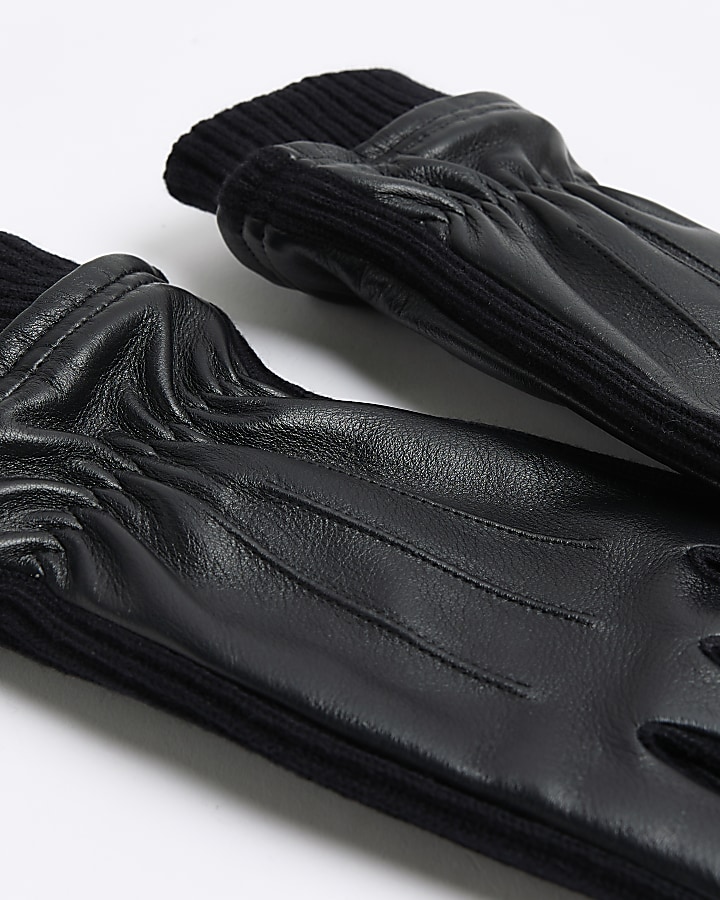 Black leather gloves River Island