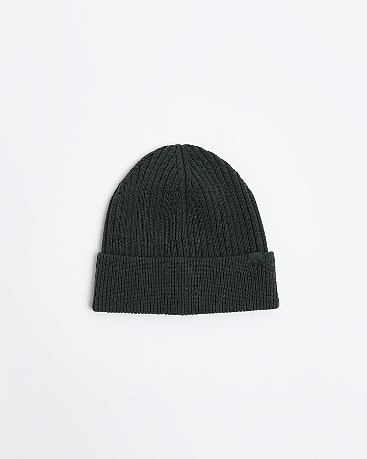 Dark green rib beanie | River Island