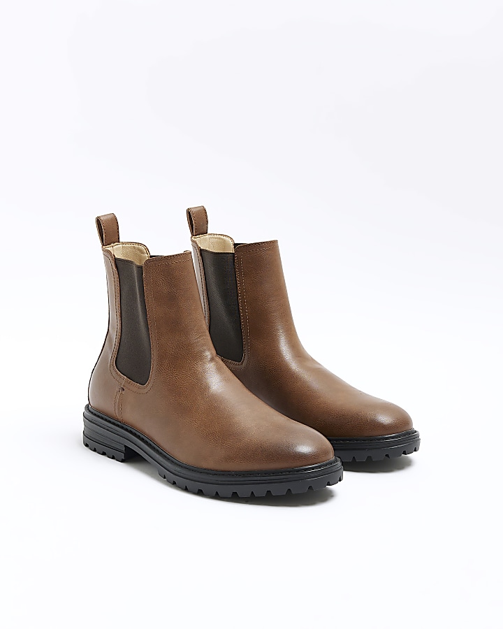 Brown Faux Leather Chelsea boots