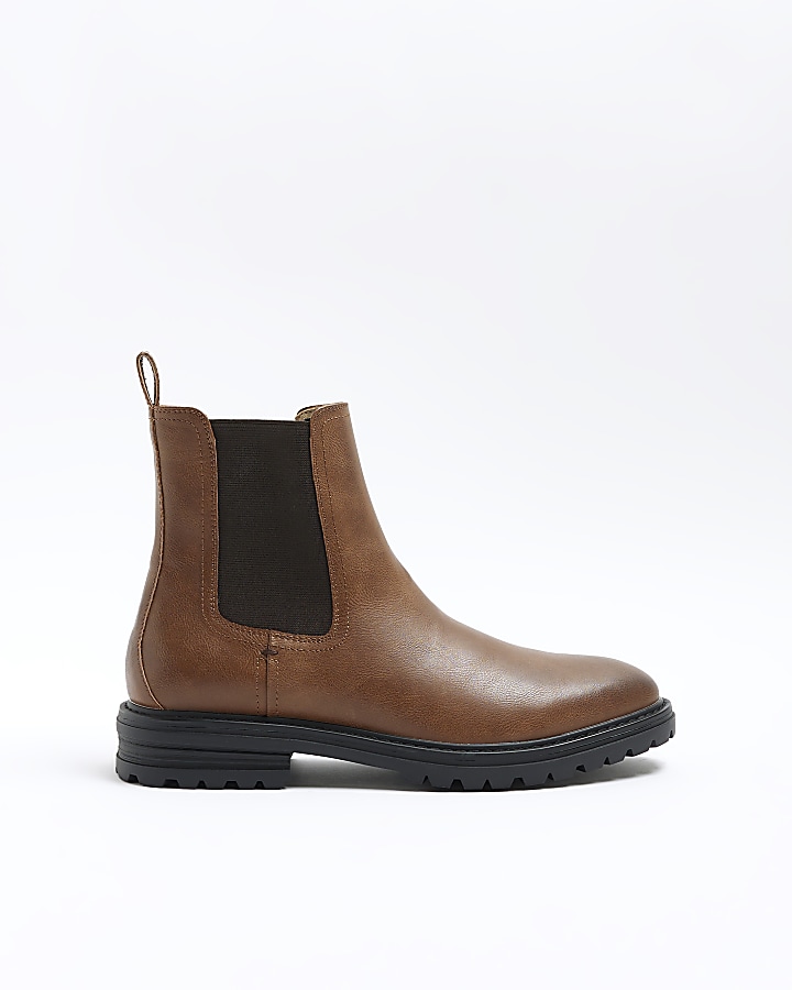 Brown Faux Leather Chelsea boots