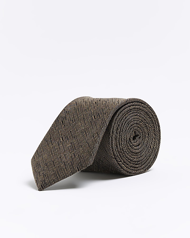 Brown linen and wool blend tie