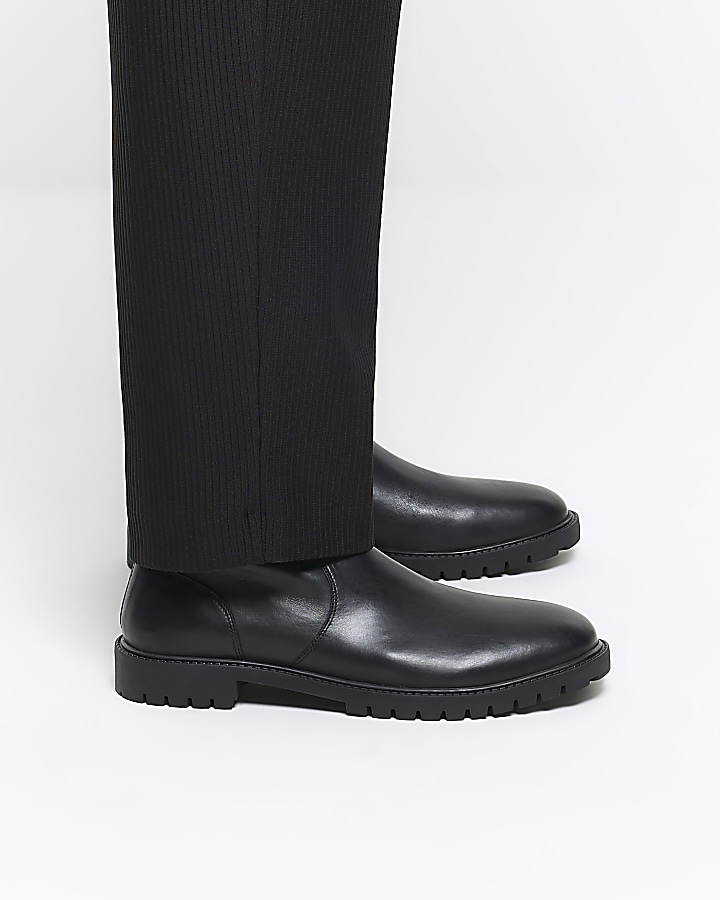 Black leather zip up boots | River Island