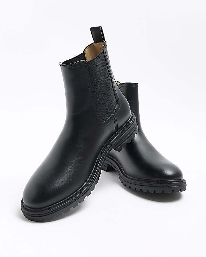 Black faux leather chelsea boots
