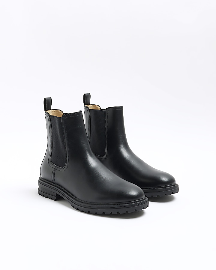 Black faux leather chelsea boots