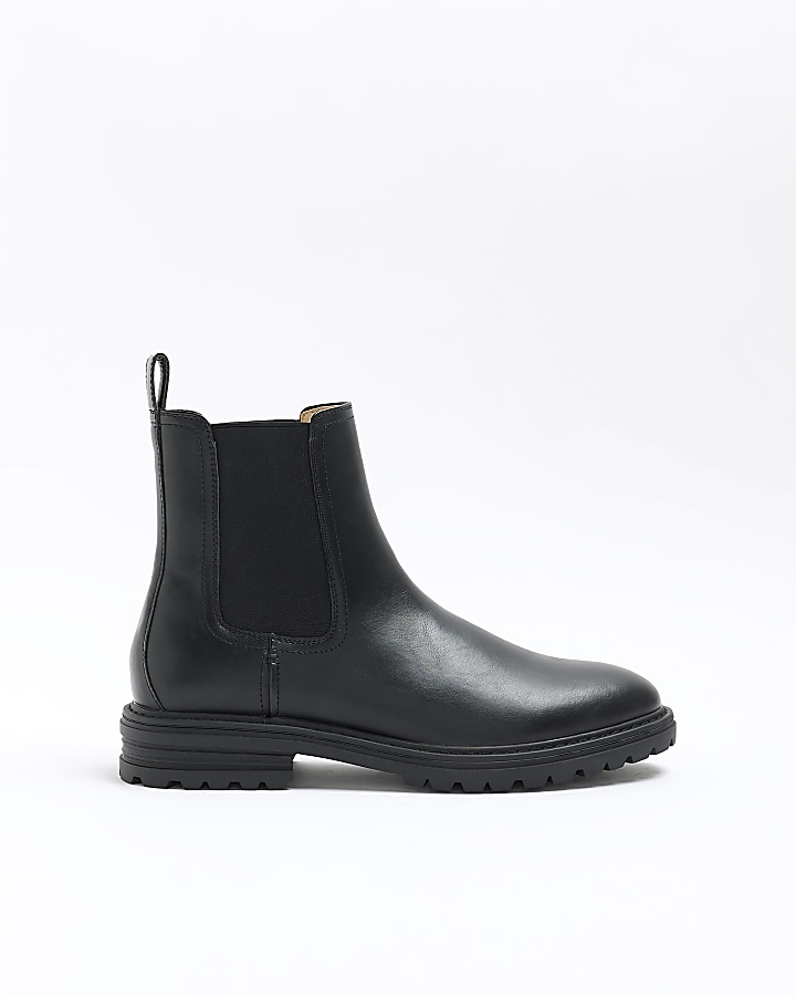 Black faux leather store chelsea boots