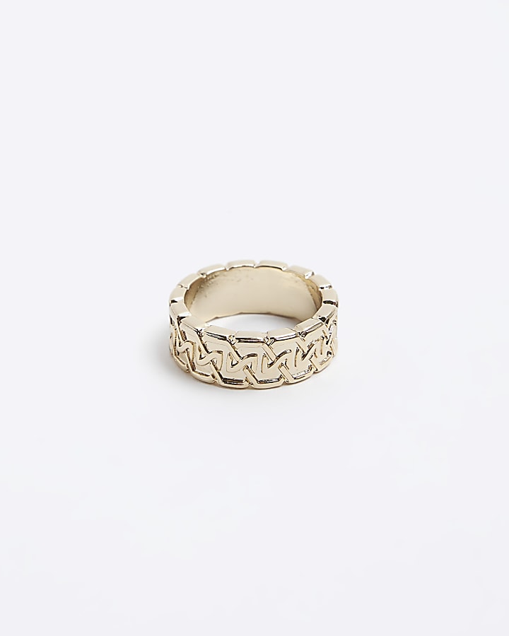 Gold colour textured ring River Island
