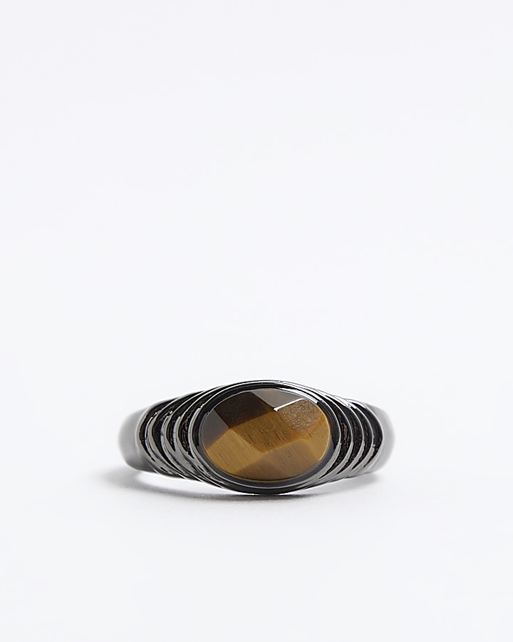 Metal Grey Tigers Eye Gunmetal Ring