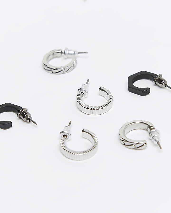 Silver colour hoop earrings multipack