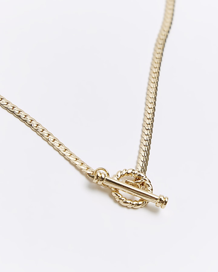 Gold plated t bar necklace