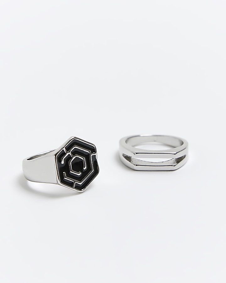 Silver colour hexagon ring multipack
