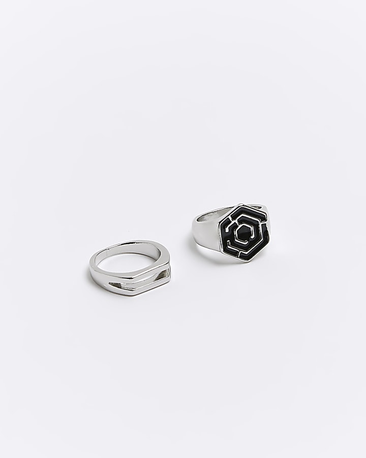 Silver colour hexagon ring multipack
