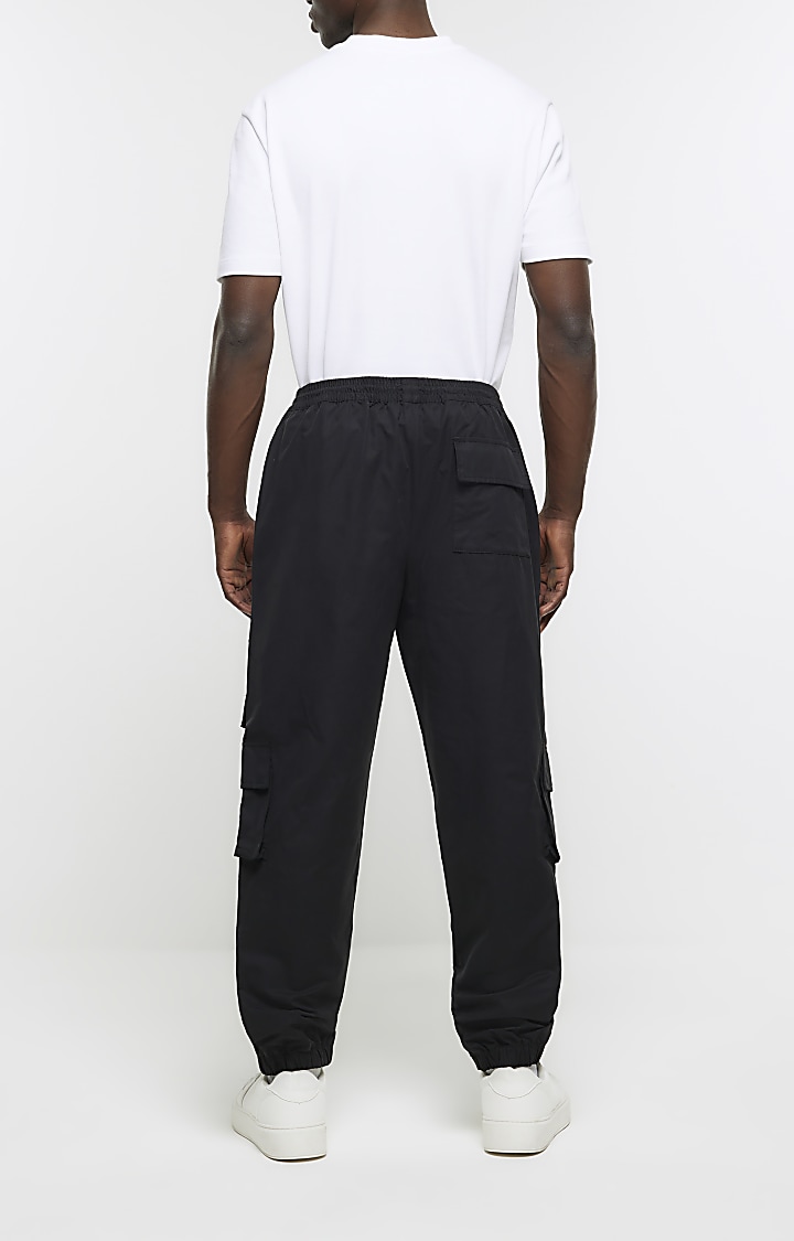 Black slim fit multi pocket cargo trousers