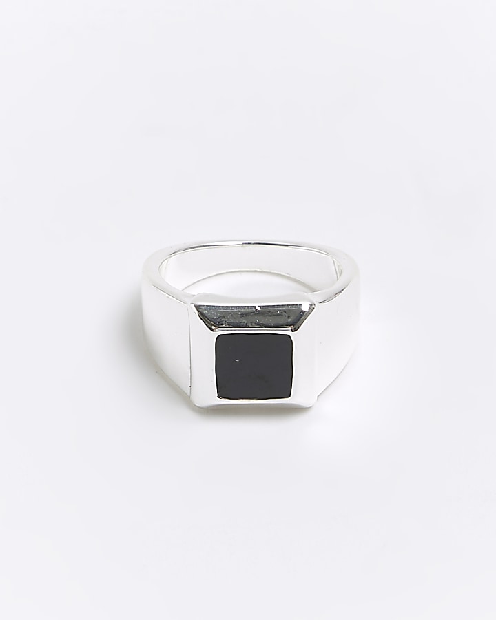 Silver plated square signet ring
