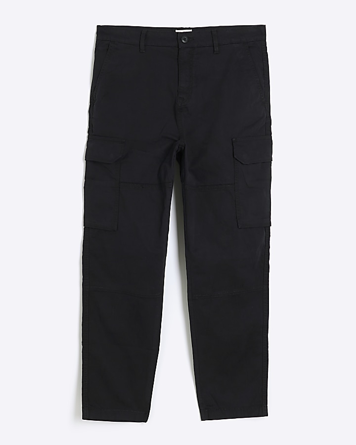 Black regular fit utility cargo trousers