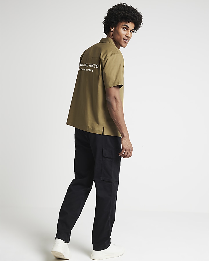 Black regular fit utility cargo trousers | River Island