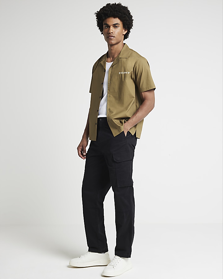 Black regular fit utility cargo trousers | River Island