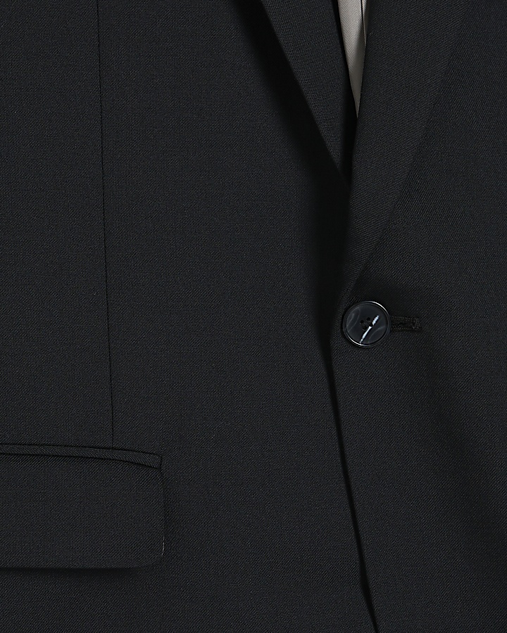 Black slim fit wool blend suit jacket