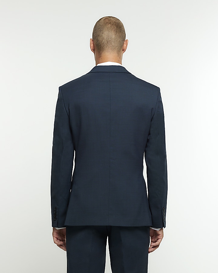 Blue slim fit wool blend suit jacket