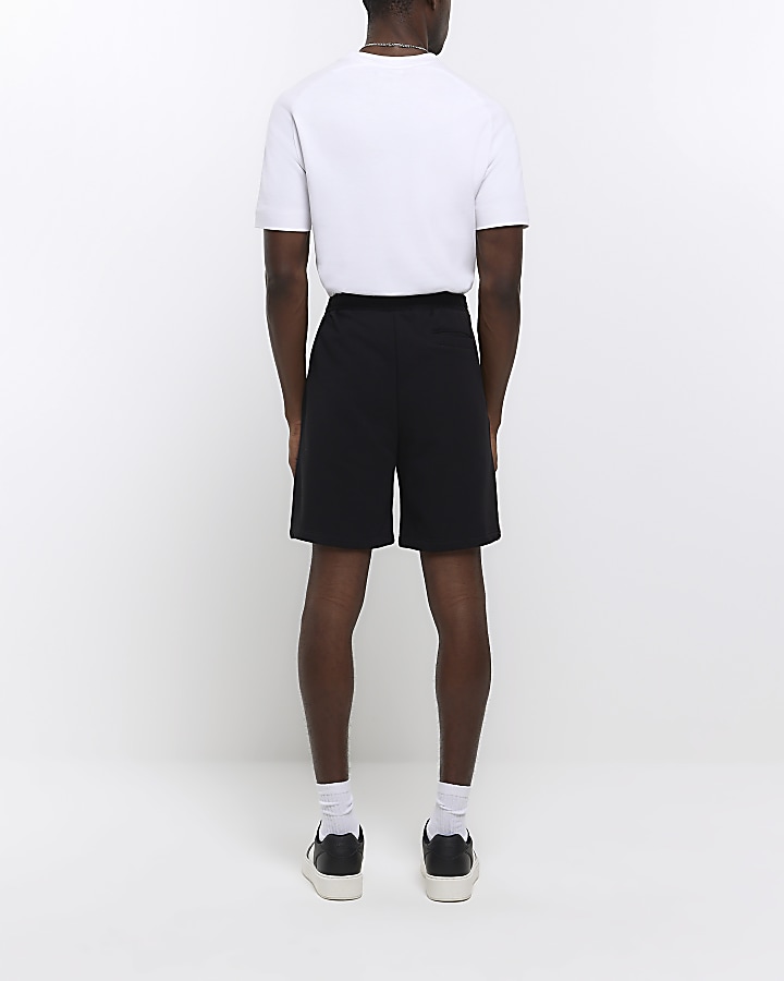 Black regular fit embroidered shorts