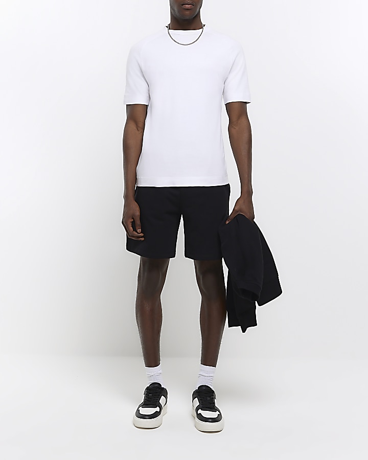 Black regular fit embroidered shorts