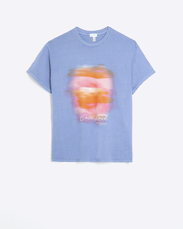 Blue regular fit sunrise print t-shirt