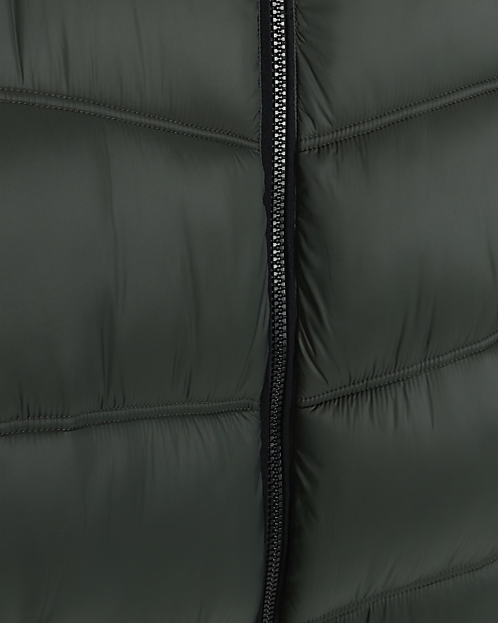 Dark green regular fit hooded puffer jacket | River Island