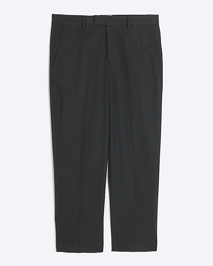 Grey tapered fit flannel smart trousers
