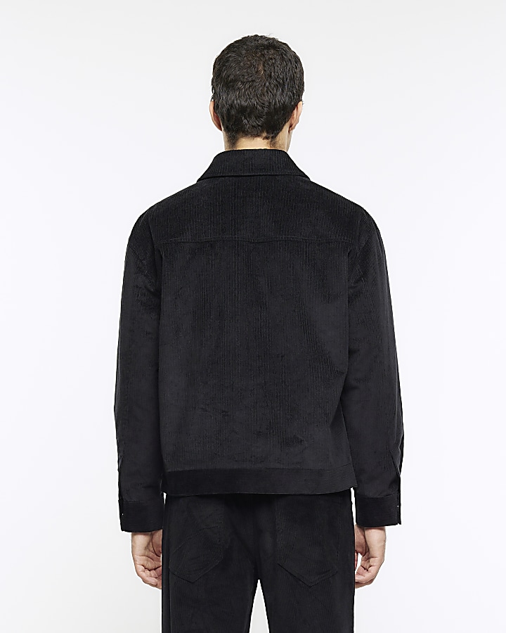 Black regular fit corduroy Harrington jacket
