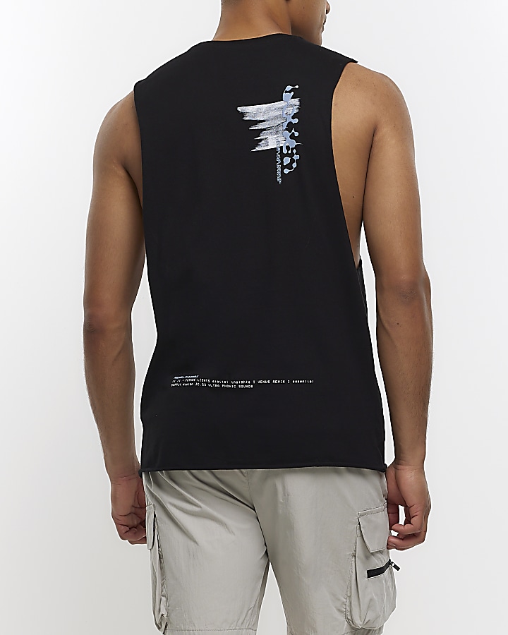 Black regular fit graphic print vest