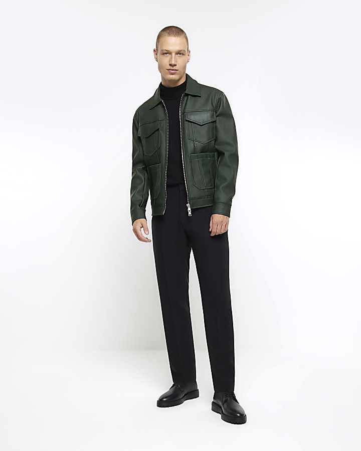 Green regular fit faux leather western jacket | River Island