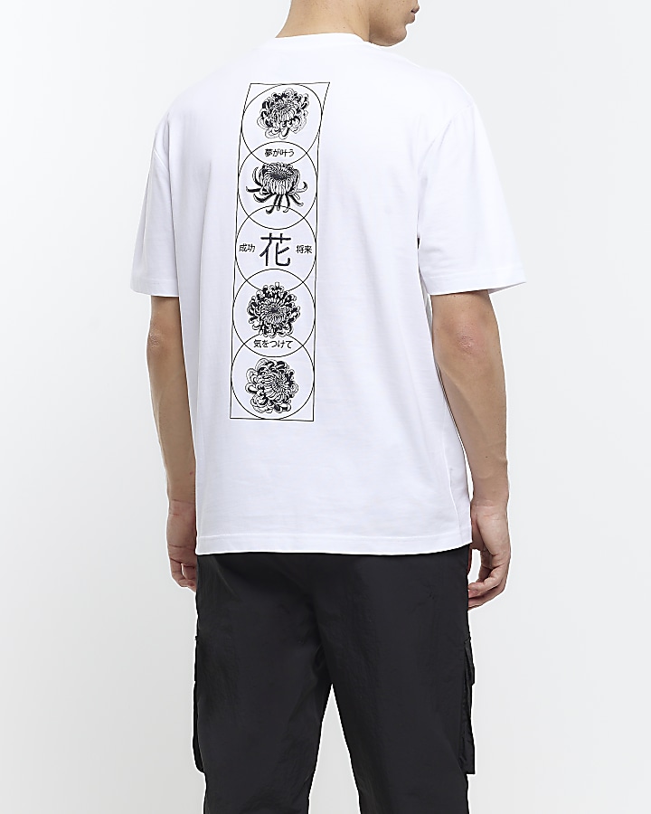 White regular fit Japanese floral t-shirt