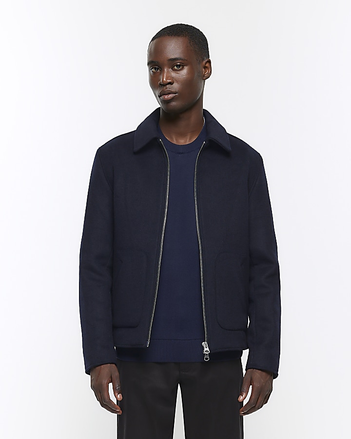 Navy Blue Slim Harrington Jacket